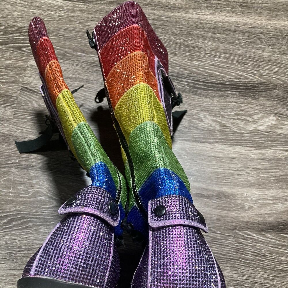 Dolls Kill Club Rainbow Glitter Boots Womens 11 - Picture 8 of 11